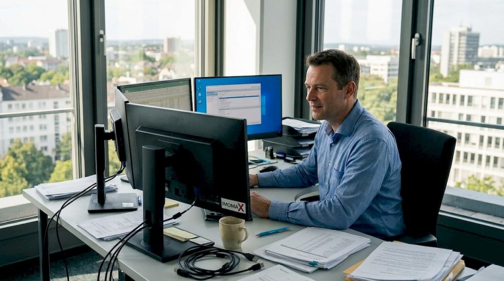 Ein IT-Manager prüft die Lizenzunterlagen auf ihre Gültigkeit und Vollständigkeit.