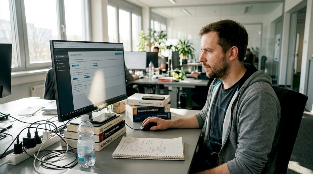 Der IT-Administrator kümmert sich im Unternehmen um die Verwaltung der Softwarelizenzen.