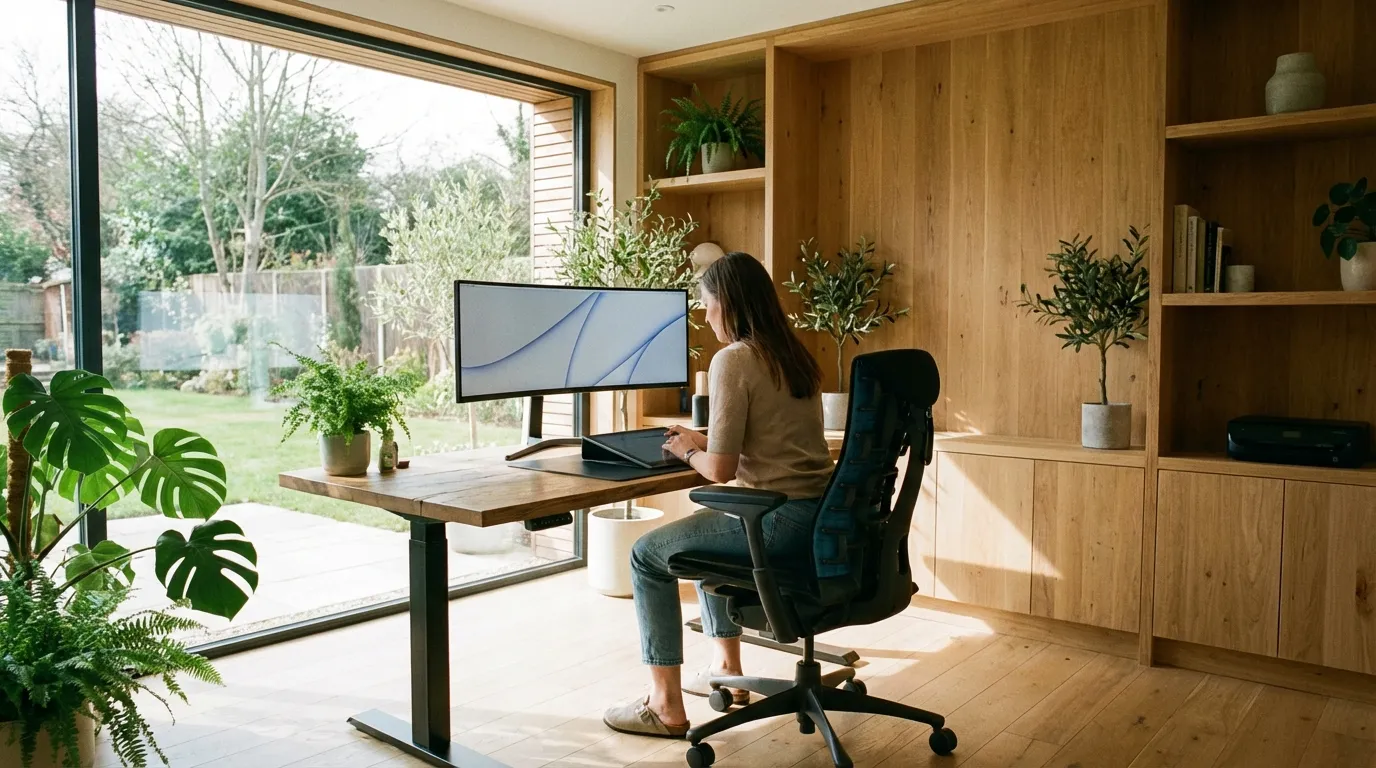Modernes Home-Office mit ergonomischem Schreibtisch und stilvoller Einrichtung